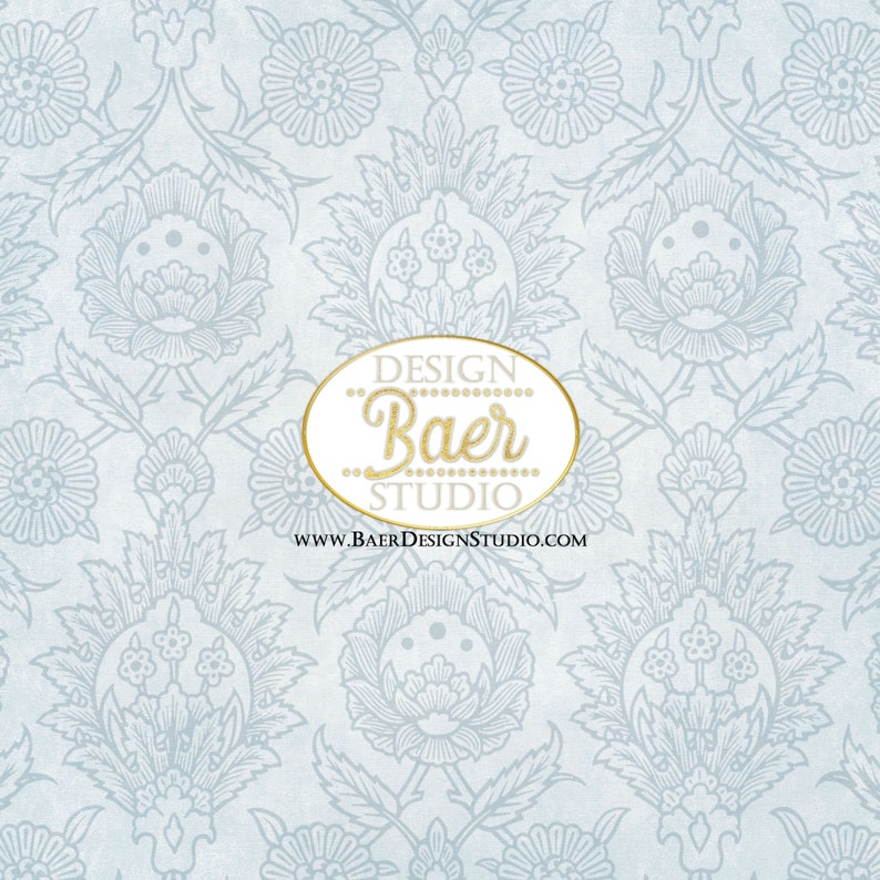 May include: A light blue background with a white floral pattern. The text "DESIGN Baer STUDIO www.BAERDESIGNSTUDIO.com" is centered on the image.