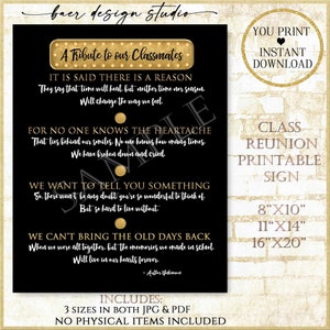 A Tribute to Our Classmates deceased, Also for a single Classmate Memorial, Black and Gold Digital Sign, Class Reunion Memorial Poster 51822