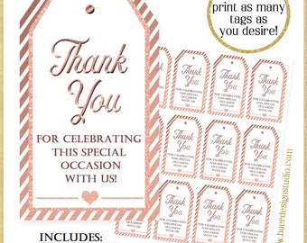 Rose Gold Thank You Tags:Printable Thank you Tags, Rose Gold Party Favor Tags, Instant Download Tags, Graduation Thank You Tags, #3409