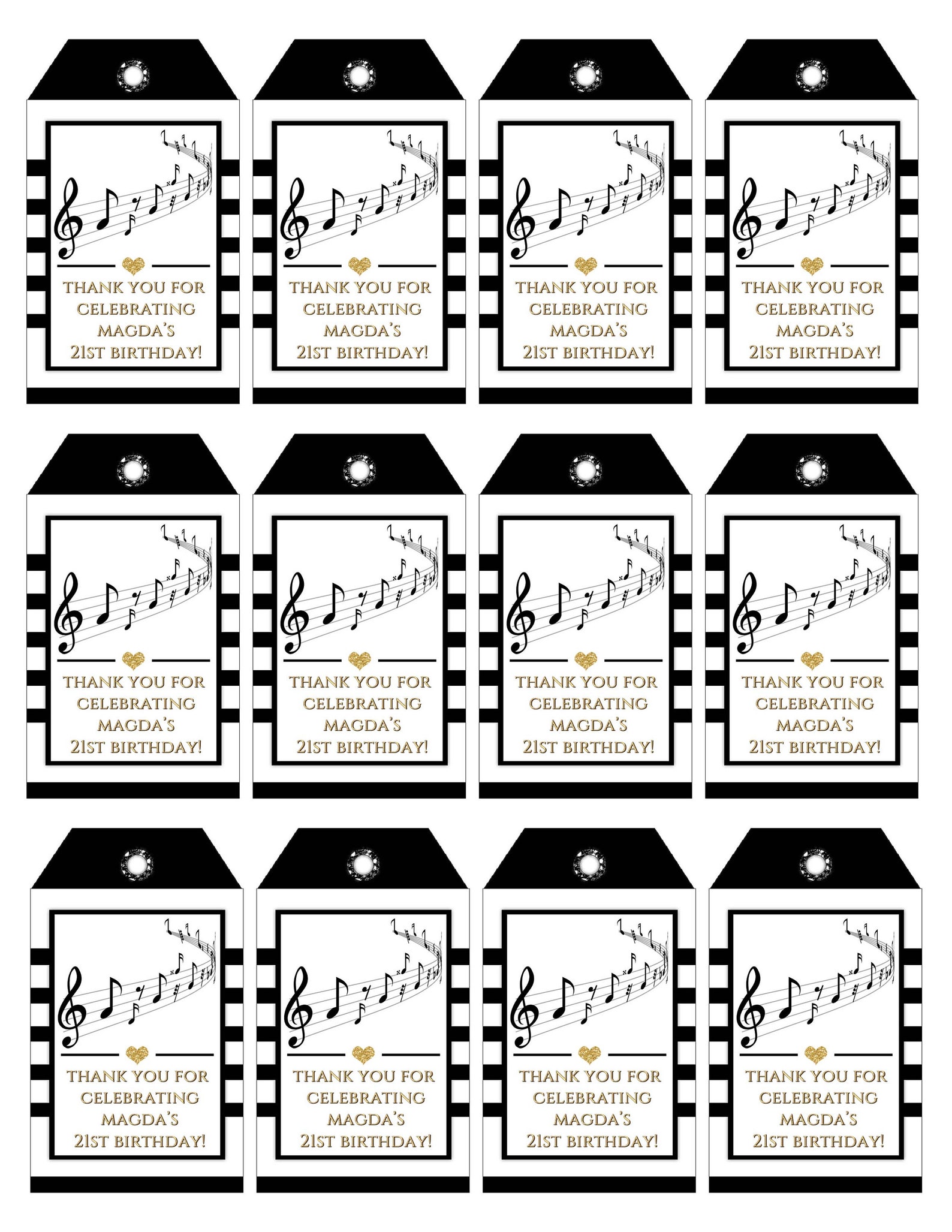 Printable Thank you Tags:Musical Notes Party Favor Tags Black | Etsy