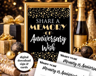 Anniversary Wishes Sign and Cards: Share a Memory, Printable 8x10 (Digital Download)