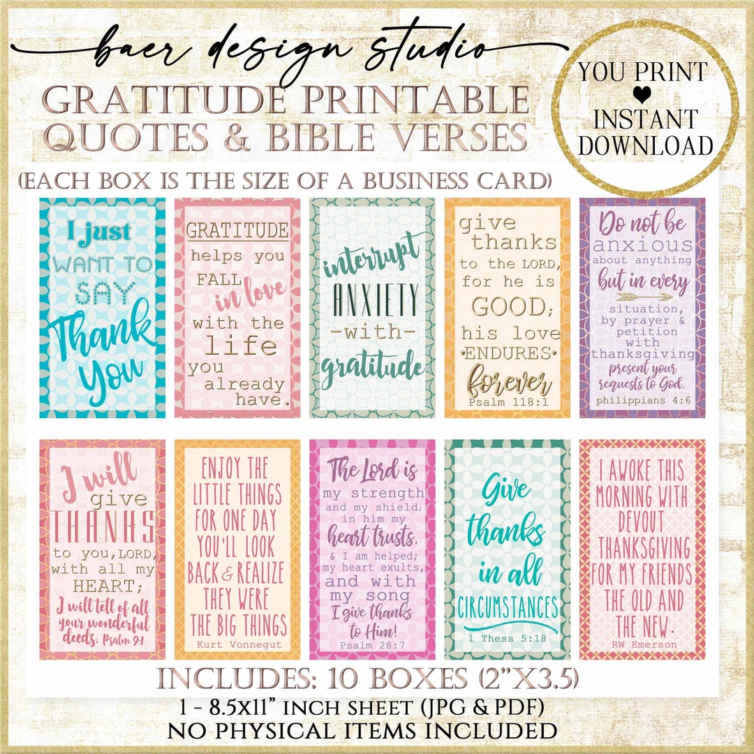 Printable Gratitude Quotes, Scripture Cards, Encouragement Cards ...