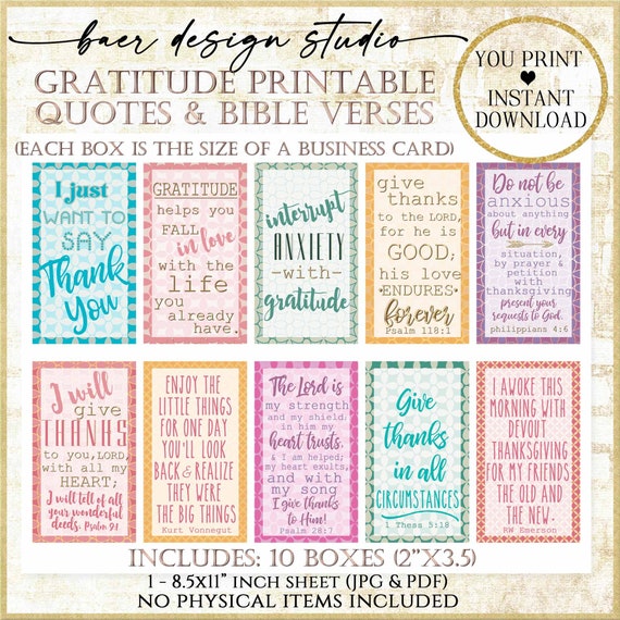 PRINTABLE Gratitude Quotes Scripture Cards Encouragement - Etsy
