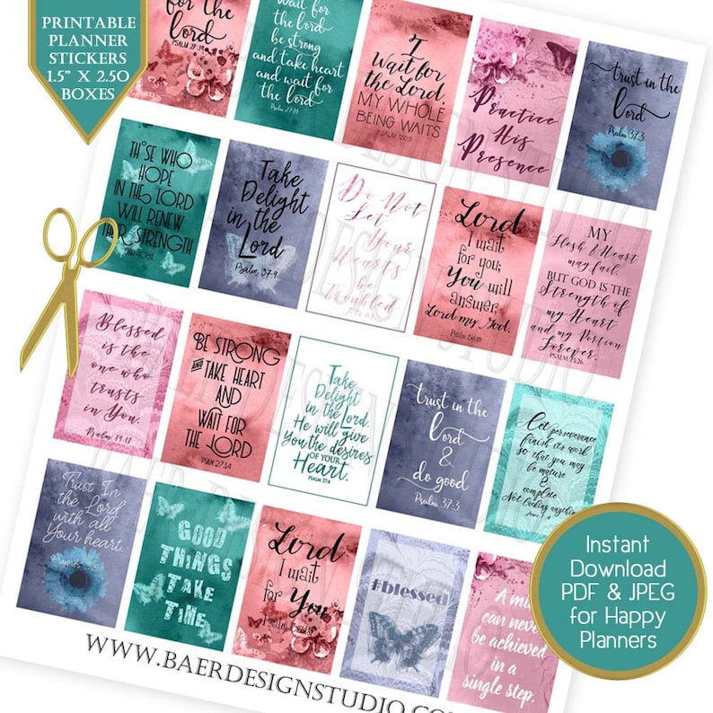 Puede incluir: Un conjunto de 16 pegatinas de planificador imprimibles con fondos de acuarela con citas inspiradoras y vers&iacute;culos b&iacute;blicos. Las pegatinas miden 1,5 pulgadas por 2,50 pulgadas y vienen en cajas. Las pegatinas presentan una variedad de colores, incluyendo rosa, azul, verde y morado.