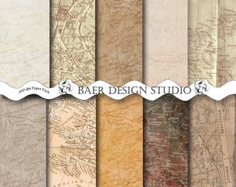 Beige Passport Digital Paper, Vintage Taupe Map Digital Paper, Brown Antique Map Digital Background,  Khaki Travel Journal Digital Paper