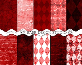 Harlequin Digital Paper: Red, White, Black Printable (Digital)