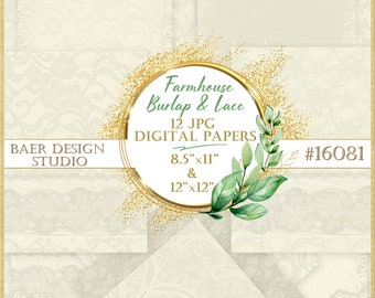 Ivory Lace Digital Paper:Greige Digital Paper, Beige Lace and Burlap Digital Paper, Ivory Digital Paper, Wedding Digital Paper 16081