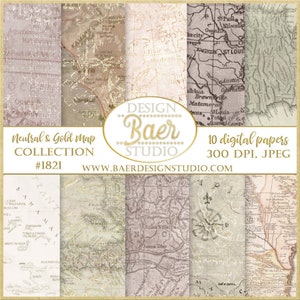 Tan Map Digital Paper|Antique Map Printable Paper|Vintage Map Digital Paper|Gold Map Digital Scrapbook Paper|Caribbean Map Paper 1821