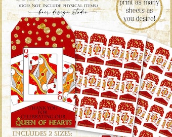 Queen of Hearts Party Favor Tags|Queen of our Hearts Thank you Tag|Playing Cards Mini Wine Tag|Poker Party Mini Alcohol Bottle Tag|21724