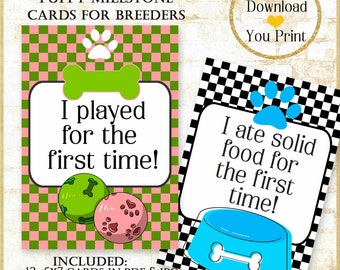 Puppy Milestone Cards for Breeders for first 8 weeks, Puppy Firsts Cards Download, Dog Photo Prop Milestone Cards  1923