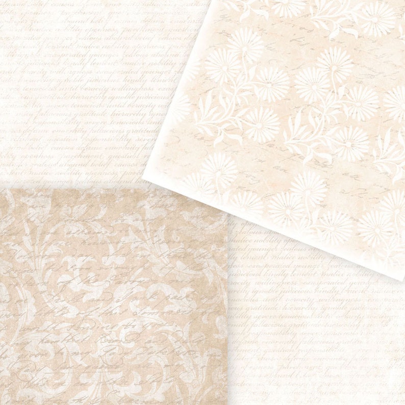 Blush Damask Digital Paper: Champagne Script, Sepia Ivory (Digital Download) image 5