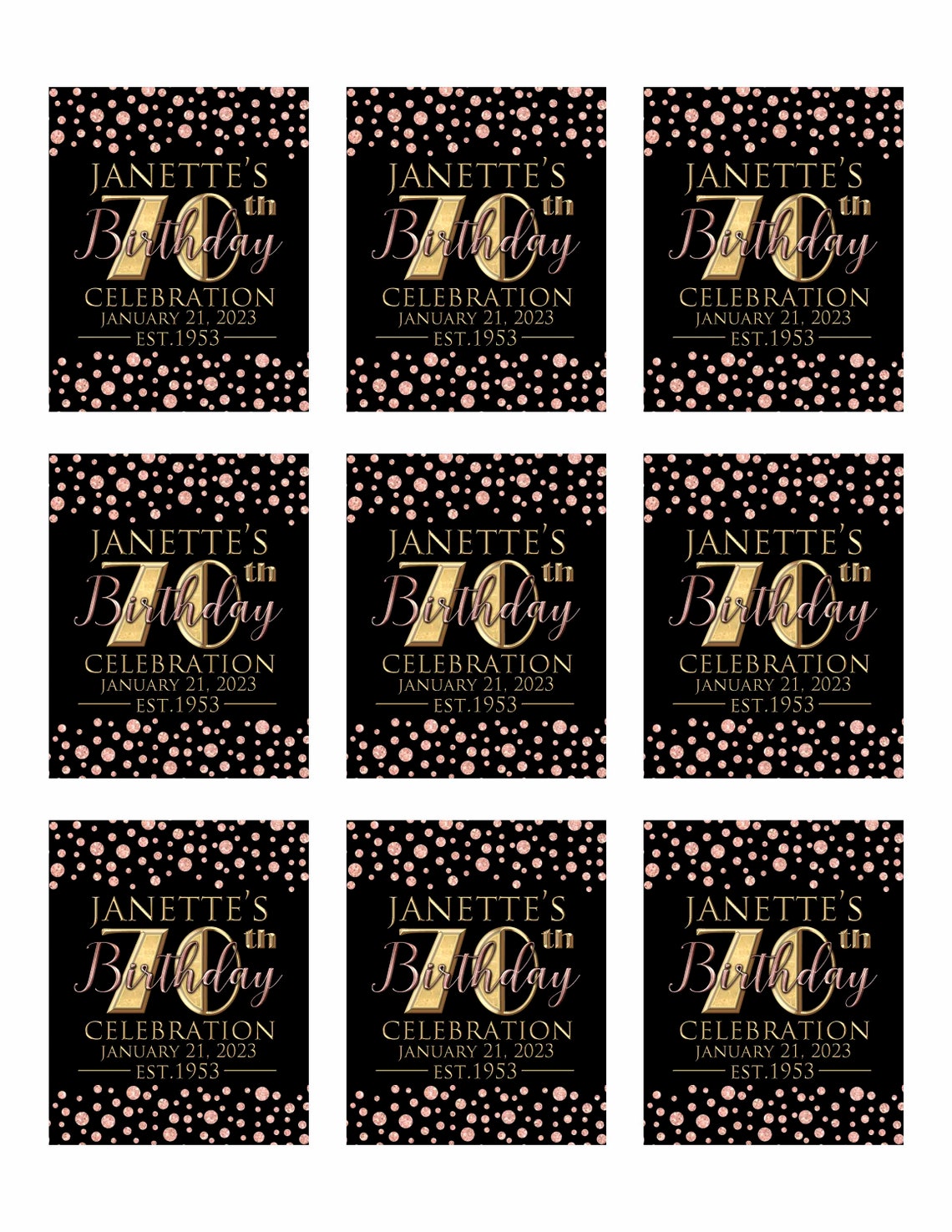 Rose Gold and Black Personalized Label:printable Rose Gold - Etsy