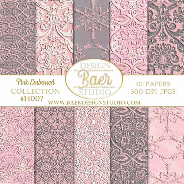 Pink and Silver Digital Paper Printables|Pink Brocade Background|Pink and Grey Embossed Digital Paper|Digital Paper Pink and Gray