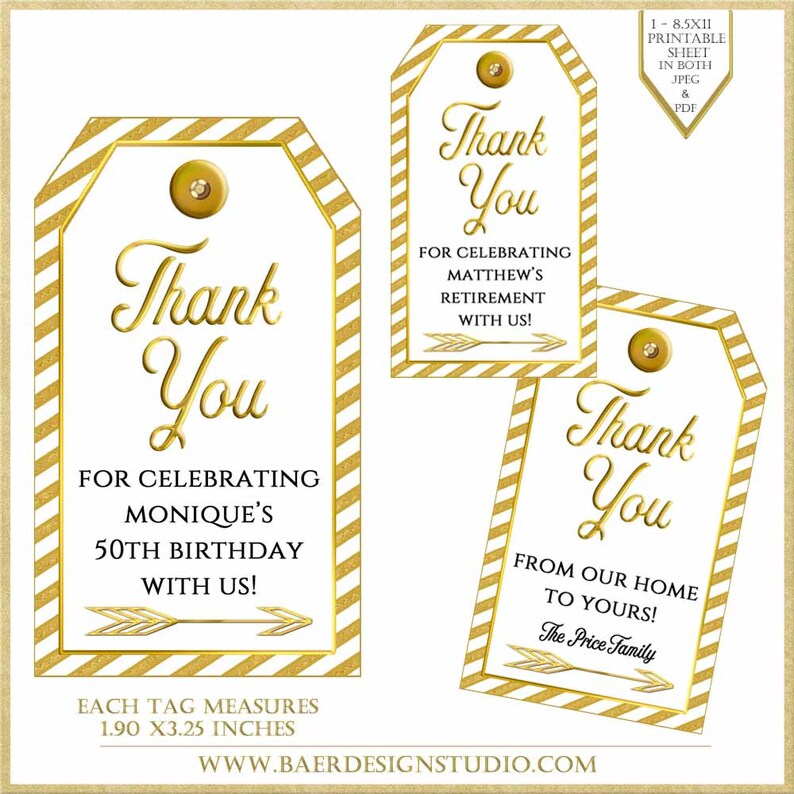 Thank You Tags Printable Gold Thank you Tag Personalized Etsy