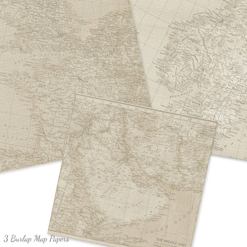 Travel Journal Paper Tan Map Paper DIGITAL SCRAPBOOK PAPER:Map Digital Paper Junk Journal Paper 15127 Taupe Burlap Map Digital Paper