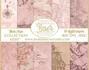 Pink Map Digital Background|Dusty Rose Map Digital Paper|Mauve Map Vintage Digital Paper|Map Printable Paper|Caribbean Map Decoupage Paper