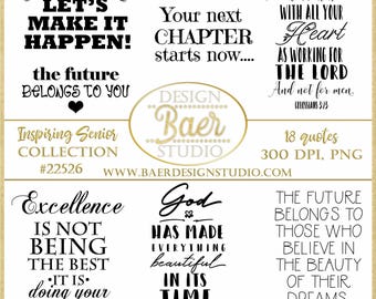 Graduation Quote Bundle: Class of 2026 Clipart PNG, Photo Overlays