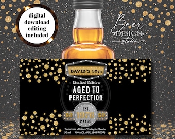 Personalized Jack Daniel's Mini Bottle Label: Aged to Perfection (Editing Included)