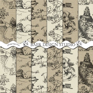 Toile Digital Paper, Black and Tan Toile Digital Paper, Photography Backdrop, French Toile Paper Download, French Country Digital Paper