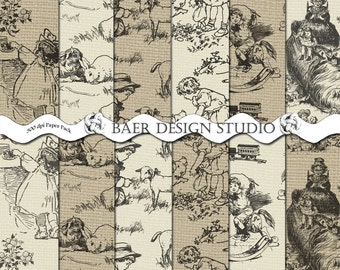 Black and Tan Toile Digital Paper, French Country Design (Digital Download)