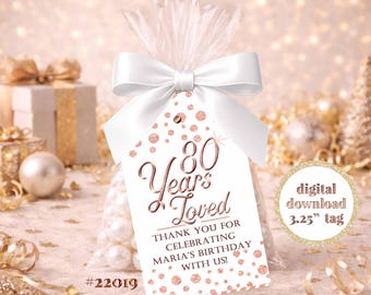 Personalized Rose Gold Birthday Gift Tags, Printable Favor Tags (PDF)