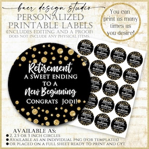 Personalized Retirement Party Labels: A Sweet Ending (Digital Download)