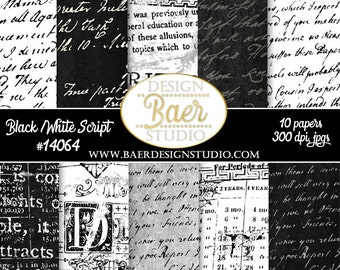 Black and white script digital Paper:Halloween Digital Paper, Valentines digital paper, Vintage Script Digital Paper, #14064