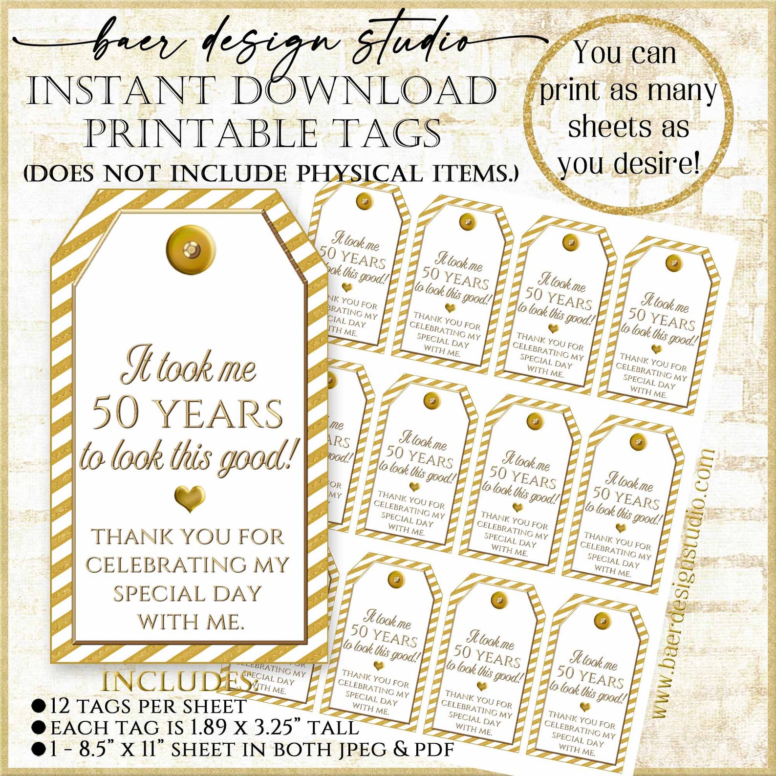 Thank You Tags:50th Birthday Tag 50th Party Favor Tags It - Etsy