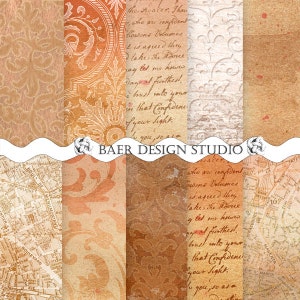 Watercolor Digital PaperBrown Digital PaperThanksgiving digital paper Script Digital Paper Vintage Junk Journal Script Digital Paper image 1