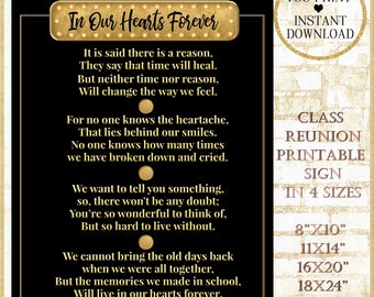 In Memory Poem for Class Reunion Memorial|PosterIn Our Hearts Forever Reunion Candle Tribute Table Sign|Printable Memorial Sign #22324