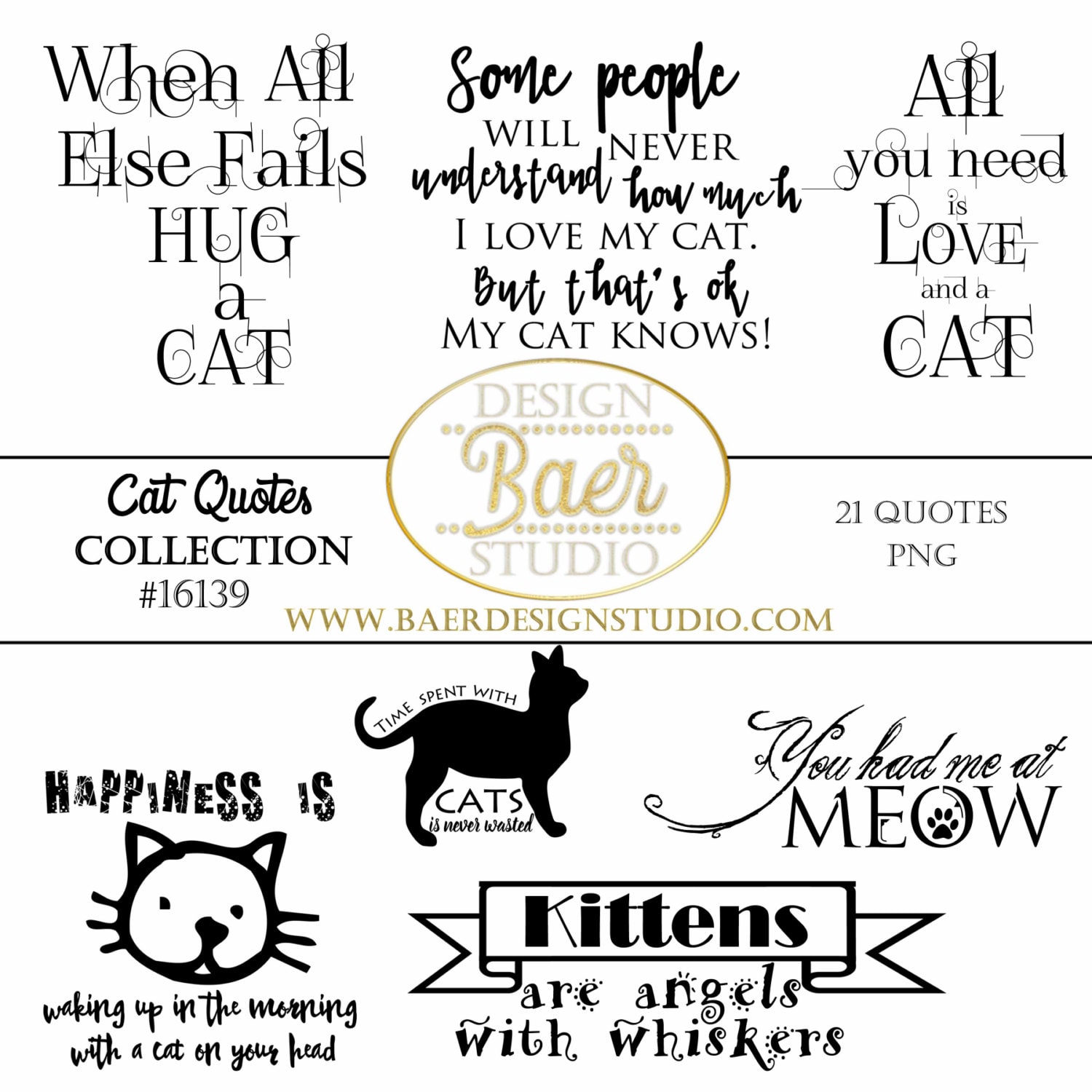 Cat Quotes Digital Clipart: Cat Lover Word Art (PNG) - Etsy, image size:1500x1500