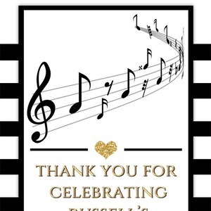 Printable Thank You Tags:music Notes Party Favor Tags Black - Etsy