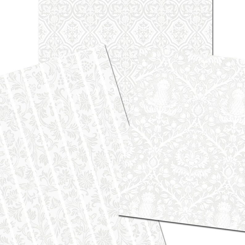 White Digital Paper Digital Paper Vintage Damask Digital Etsy