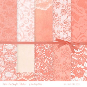 Pfirsich Spitze Digitales Papier zum Ausdrucken, Kaki Digitales Papier, Apricot Digitales Papier, Papier Imprimable Imitation Dentelle, Koralle Hintergründe