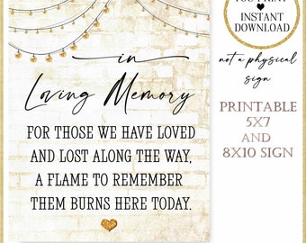Reunion Memorial Sign, This Candle burns in loving memory Sign, Printable Memorial Sign for Class Reunion, wedding in  5x7, 8x10, 11X14