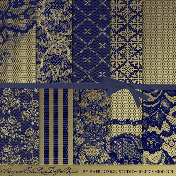 Navy Blue and Gold Digital Paper:Blue and Gold Digital Paper, Lace Digital Paper, Blue Digital Paper, Hochzeitseinladung, #14137