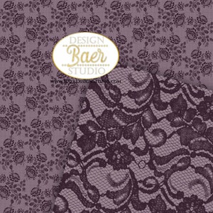 K&ouml;nnte beinhalten: Ein violettes und schwarzes Spitzenmuster mit dem Text "DESIGN Baer STUDIO www.BAERDESIGNSTUDIO.COM"