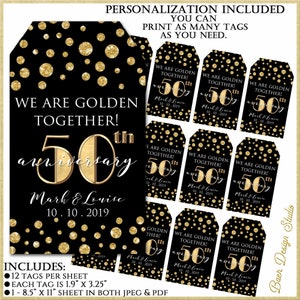 50th anniversary favor tags:Personalized 50th Anniversary Printable Tags, Thank You Tags, We are Golden Together Tags, #72819