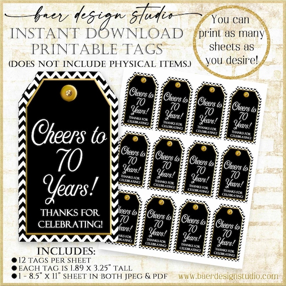 Printable 70th Birthday Tag:70th Birthday Party Favor Tags | Etsy