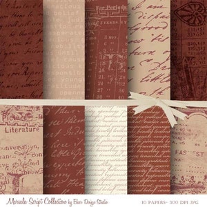 Digitaal papier bordeaux, digitaal papier Marsala, digitaal papier script, digitaal papier bordeaux vintage, digitaal papier ivoor en wijn