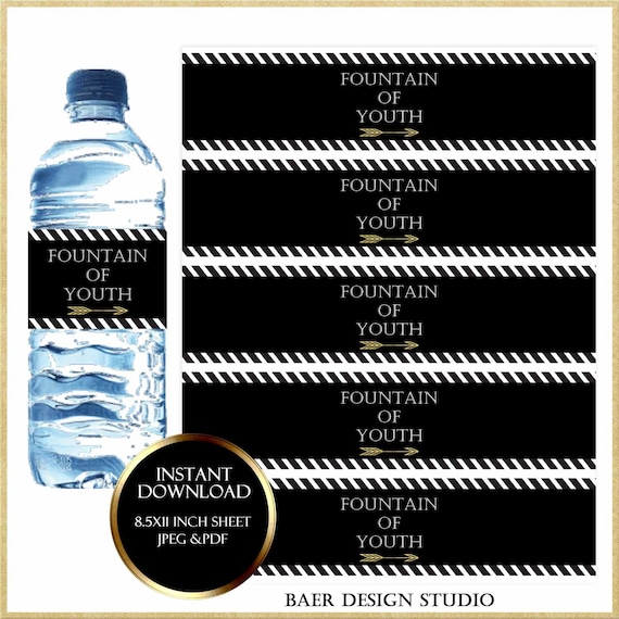 Printable Water Bottle Label:fountain of Youth Water Bottle 