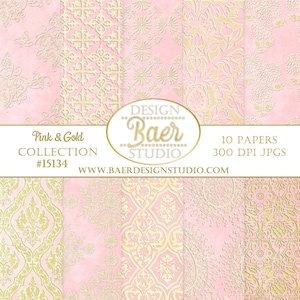 Pink and Gold Di gital Background, Pink and Gold Digital Paper, Pink and Gold Damask Digital Paper, Pink Gold Digital Paper, Pink Patterns