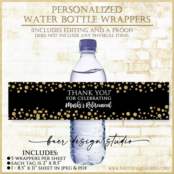 Custom Water Bottle Labels: Black and Gold Water Bottle - Etsy