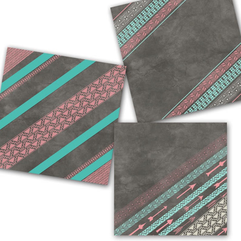 #14078 Striped Digital Paper Pink and Teal Digital Paper:Tribal Digital Paper Pink and Turquoise Digital Paper Aztec Digital Paper