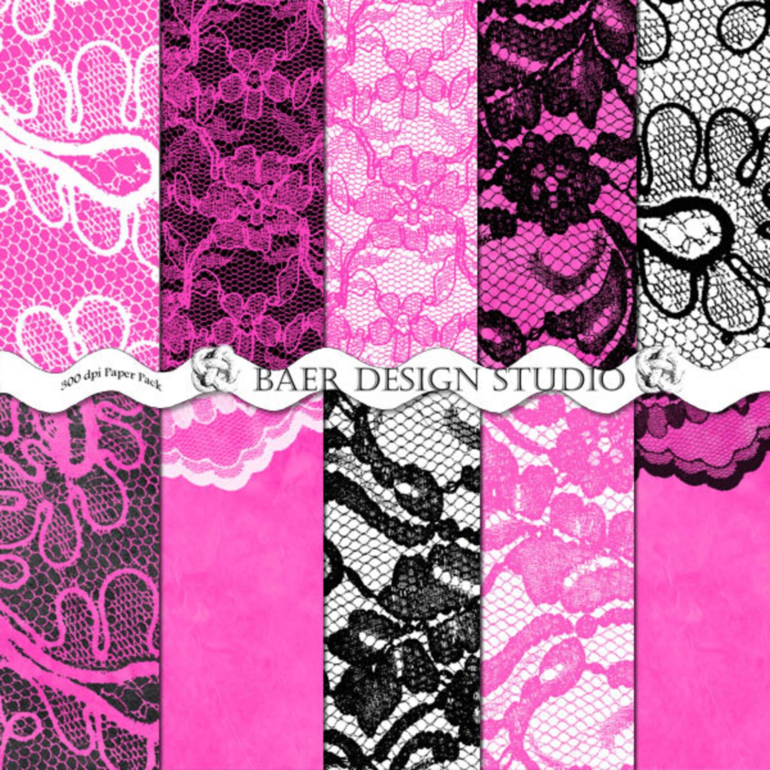 Hot Pink Digital Paper Black and Hot Pink Lace Digital Paper Etsy