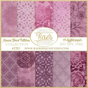 Mauve Damask Digital Paper, Purple Digital Background, Vintage Digital Paper, Plum Doily Digital Paper, Distressed Lavender Digital Paper