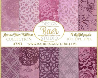 Mauve Damask Digital Paper|Purple Digital Background|Vintage Digital Paper|Plum Doily Digital Paper|Distressed Lavender Digital Paper