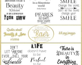 Beauty and Love Quotes Clipart, PNG, Digi Stamps (Digital Download)