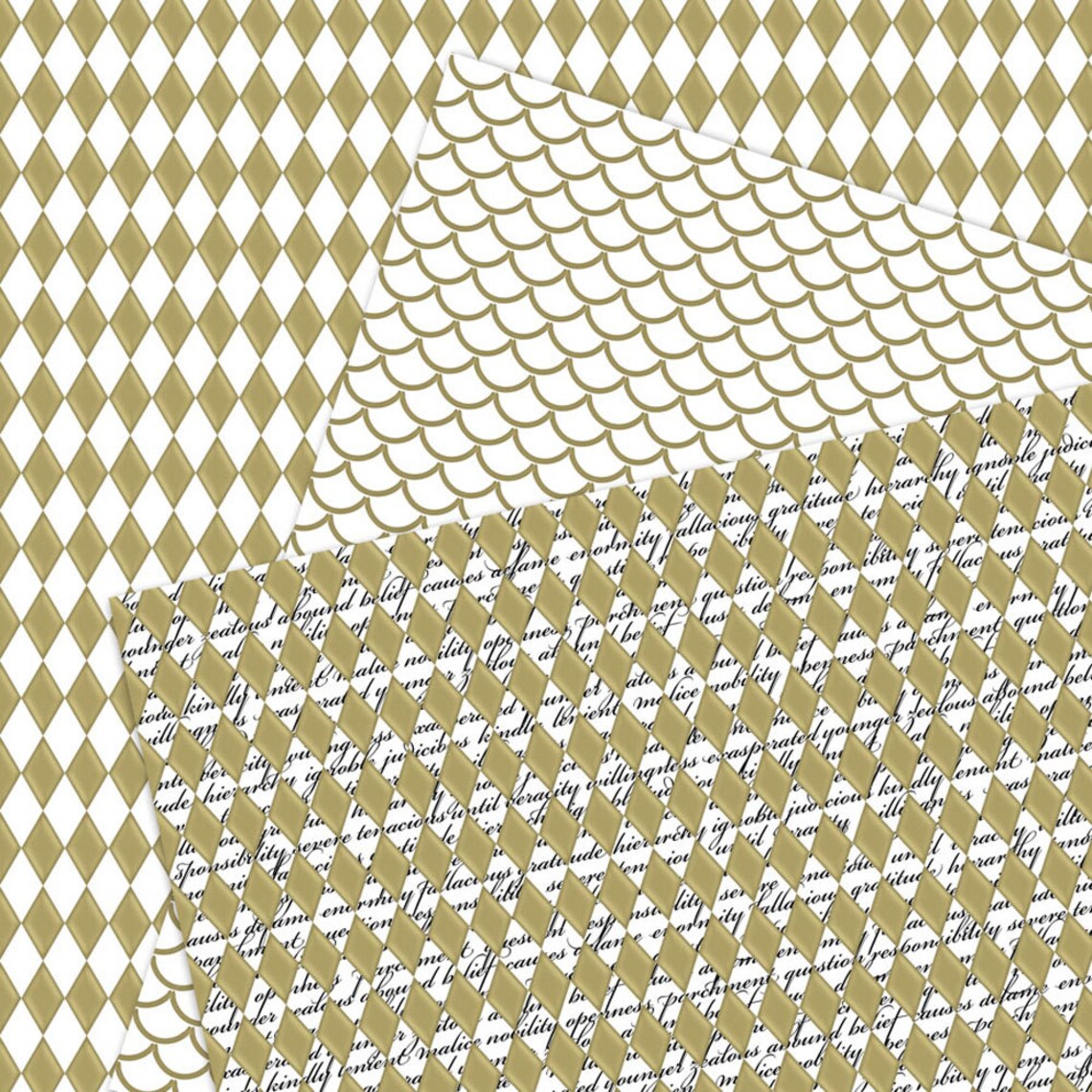 Harlequin Digital Paper Printableswhite and Gold Harlequin - Etsy