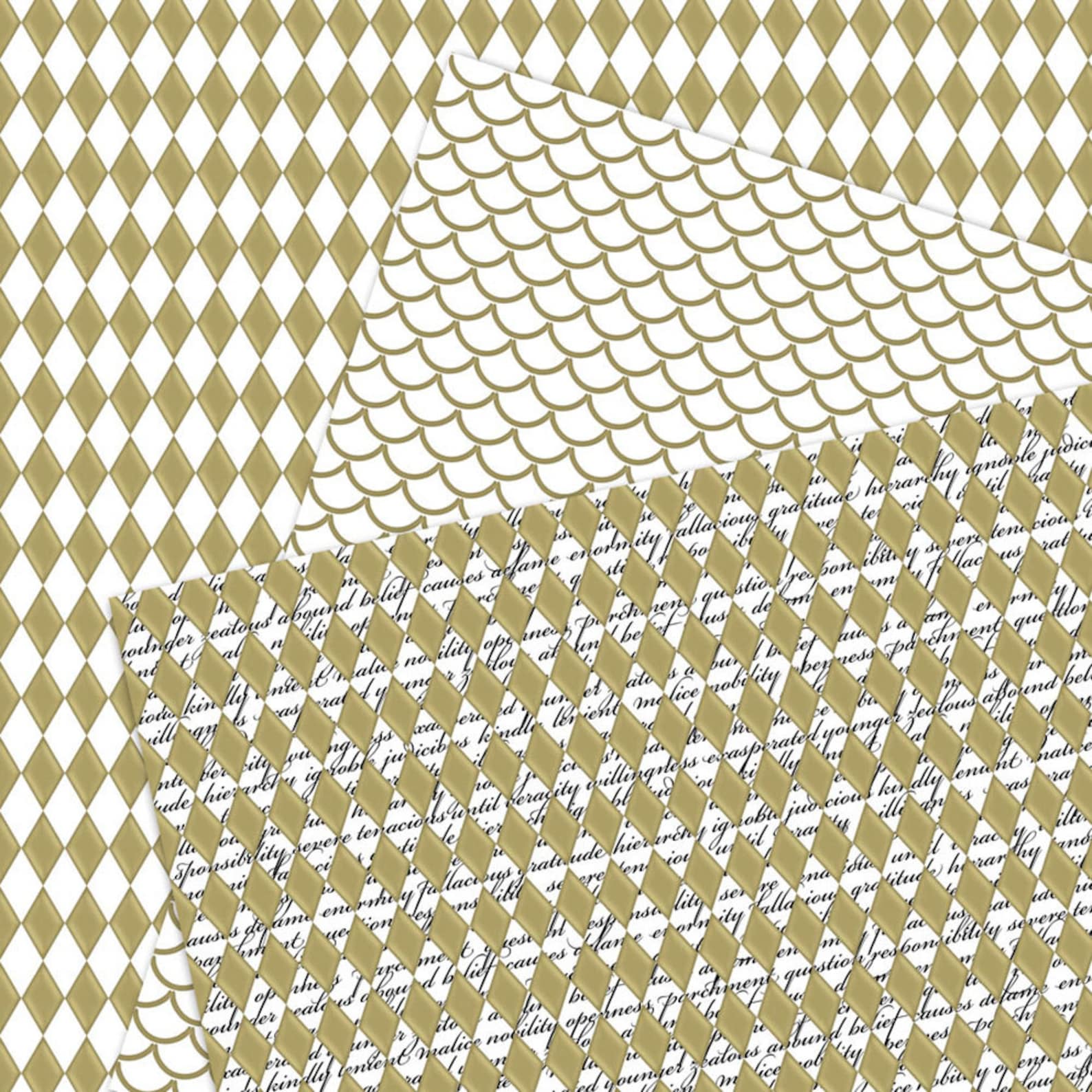 Harlequin Digital Paper Printableswhite and Gold Harlequin - Etsy